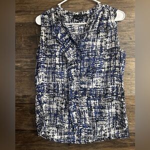 ANTONIO MELANI 100% Silk Abstract Blue White and Black Blouse Tank